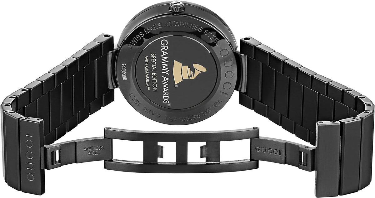  Shop Authentic Gucci Interlocking G Quartz Gold Dial Black Steel Strap Watch For Women - YA133314 - Luxxuri