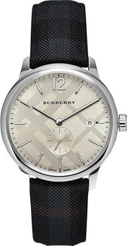  Shop Authentic Burberry Classic Round Cream Dial Black Leather Strap Watch for Men - BU10008 - Luxxuri