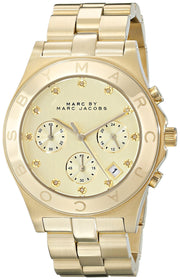  Shop Authentic Marc Jacobs Blade Chronograph Gold Dial Gold Steel Strap Watch for Women - MBM3101 - Luxxuri