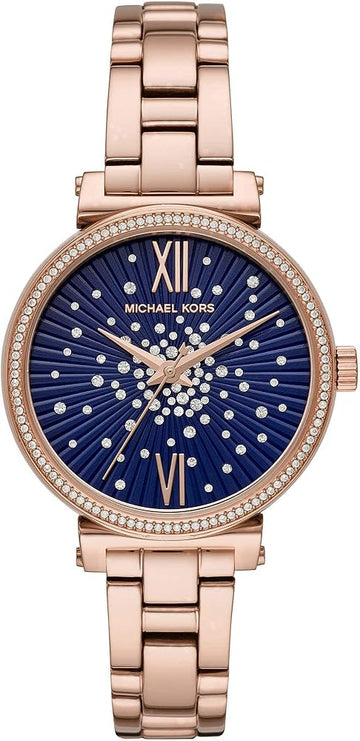  Shop Authentic Michael Kors Sofie Analog Quartz Blue Dial Rose Gold Steel Strap Watch For Women - MK3971 - Luxxuri