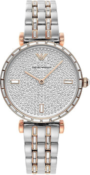  Shop Authentic Emporio Armani Gianni T-Bar Silver Dial Two Tone Steel Strap Watch For Women - AR11293 - Luxxuri