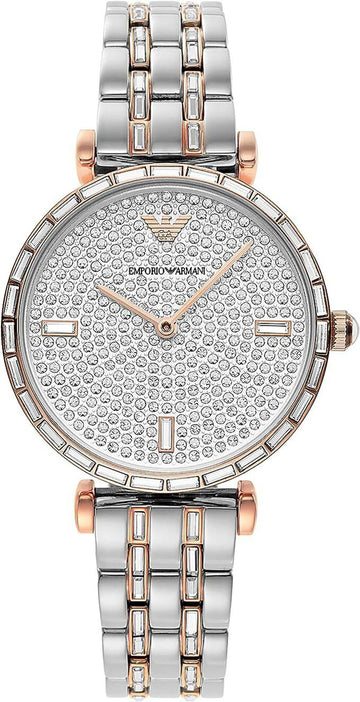  Shop Authentic Emporio Armani Gianni T-Bar Silver Dial Two Tone Steel Strap Watch For Women - AR11293 - Luxxuri