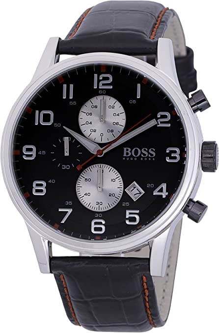  Shop Authentic Hugo Boss Aeroliner Black Dial Black Leather Strap Watch for Men - 1512631 - Luxxuri