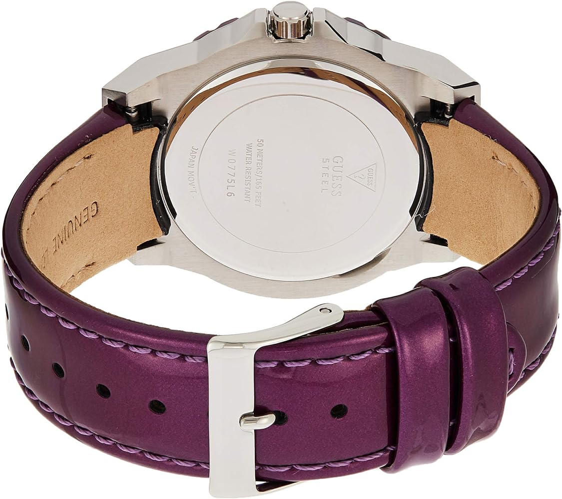  Shop Authentic Guess Limelight Quartz Silver Dial Purple Leather Strap Watch For Women - W0775L6 - Luxxuri