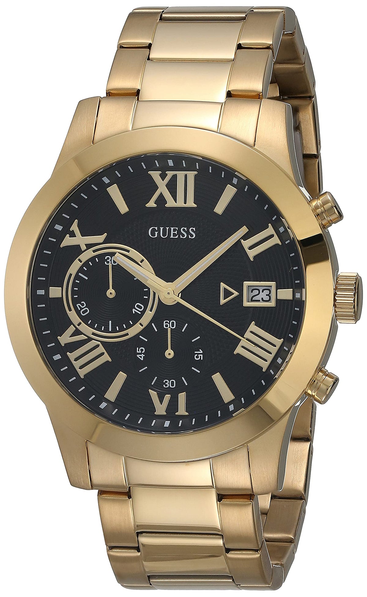  Shop Authentic Guess Atlas Chronograph Black Dial Gold Steel Strap Watch for Men - W0668G8 - Luxxuri