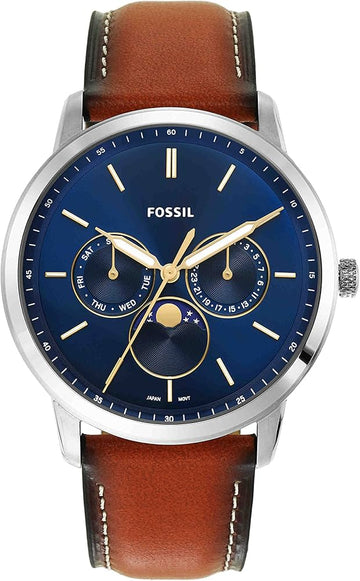  Shop Authentic Fossil Neutra Minimalist Moonphase Blue Dial Brown Leather Strap Watch for Men - FS5903 - Luxxuri