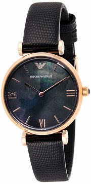  Shop Authentic Emporio Armani Gianni T Bar Black Mother of Pearl Dial Black Leather Strap Watch For Women - AR11060 - Luxxuri