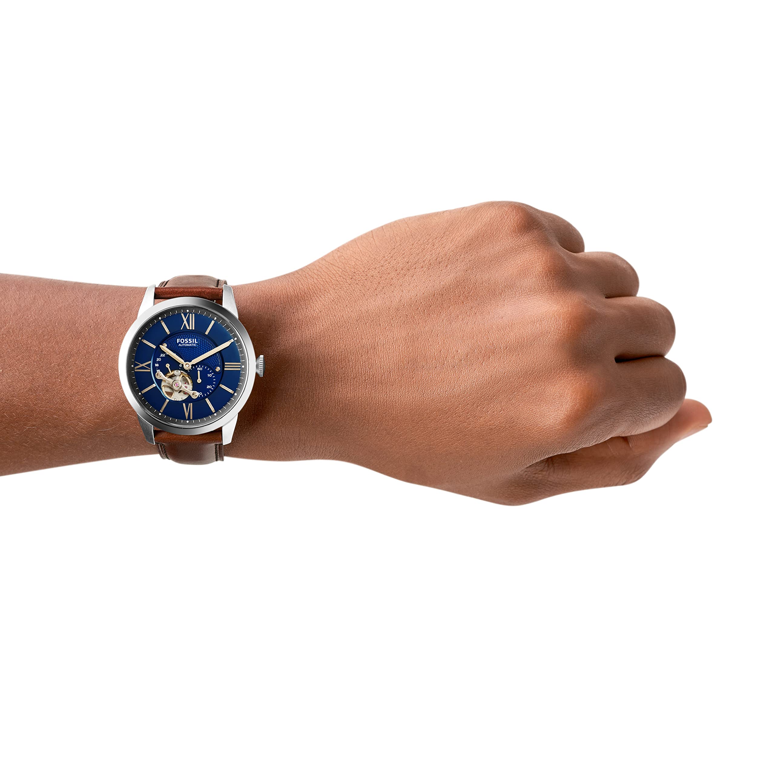  Shop Authentic Fossil Townsman Automatic Blue Dial Brown Leather Strap Watch for Men - ME3110 - Luxxuri