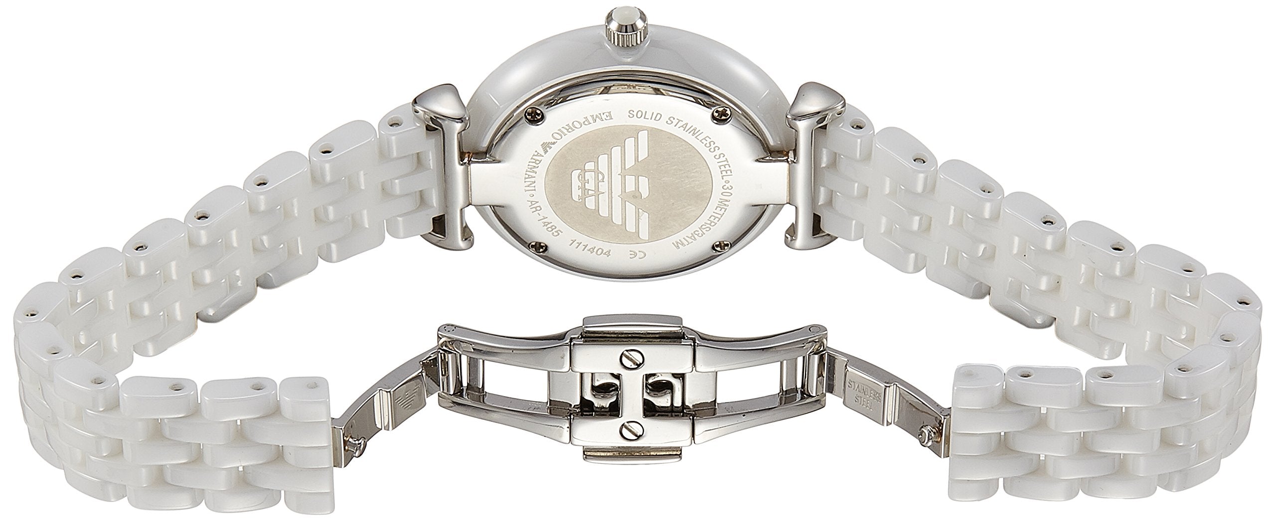  Shop Authentic Emporio Armani Giannti T Bar Quartz Mother of Pearl Dial White Steel Strap Watch For Women - AR1485 - Luxxuri