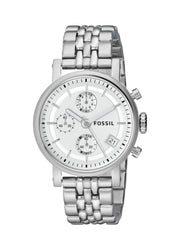  Shop Authentic Fossil Boyfriend Chronograph Silver Dial Silver Steel Strap Watch for Women - ES2198 - Luxxuri