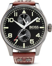  Shop Authentic Hugo Boss Aeroliner Day Date Black Dial Brown Leather Strap Watch For Men - HB1513079 - Luxxuri