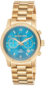  Shop Authentic Michael Kors Runway Hunger Stop100 Series Blue Dial Gold Steel Strap Watch for Women - MK5815 - Luxxuri