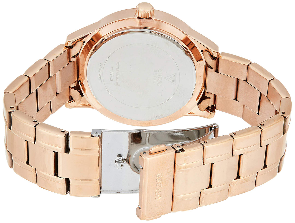  Shop Authentic Guess Bedazzle Diamonds Silver Dial Rose Gold Steel Strap Watch For Women - W1097L3 - Luxxuri