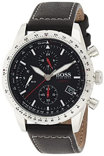  Shop Authentic Hugo Boss Aero Chronograph Black Dial Black Leather Strap Watch for Men - 1513770 - Luxxuri
