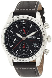  Shop Authentic Hugo Boss Aero Chronograph Black Dial Black Leather Strap Watch for Men - 1513770 - Luxxuri