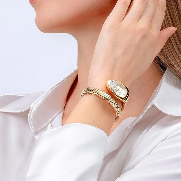 Just Cavalli Glam Evo 5 Silver Dial Gold Steel Strap Watch for Women - JC1L227M0035