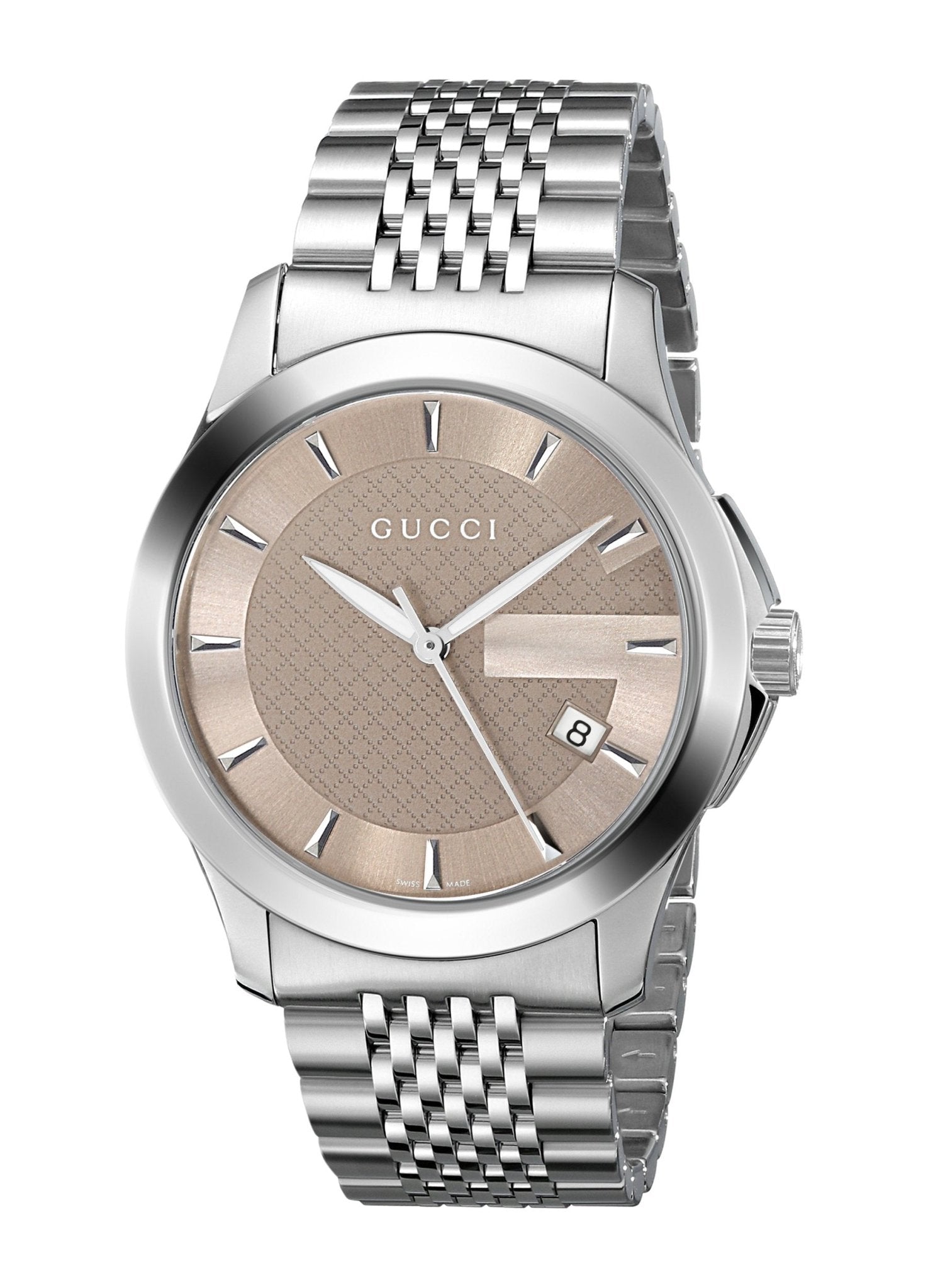  Shop Authentic Gucci G Timeless Brown Dial Silver Steel Strap Watch For Men - YA126406 - Luxxuri