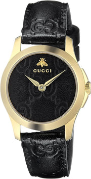 Shop Authentic Gucci G Timeless Quartz Black Dial Black Leather Strap Watch For Women - YA126581A - Luxxuri