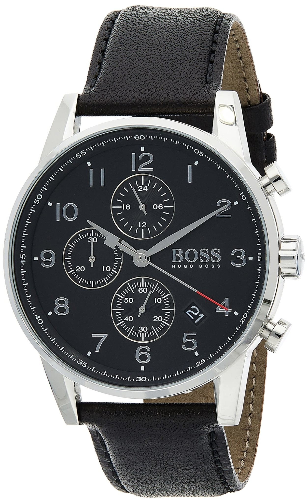  Shop Authentic Hugo Boss Navigator Black Dial Black Leather Strap Watch for Men - 1513678 - Luxxuri