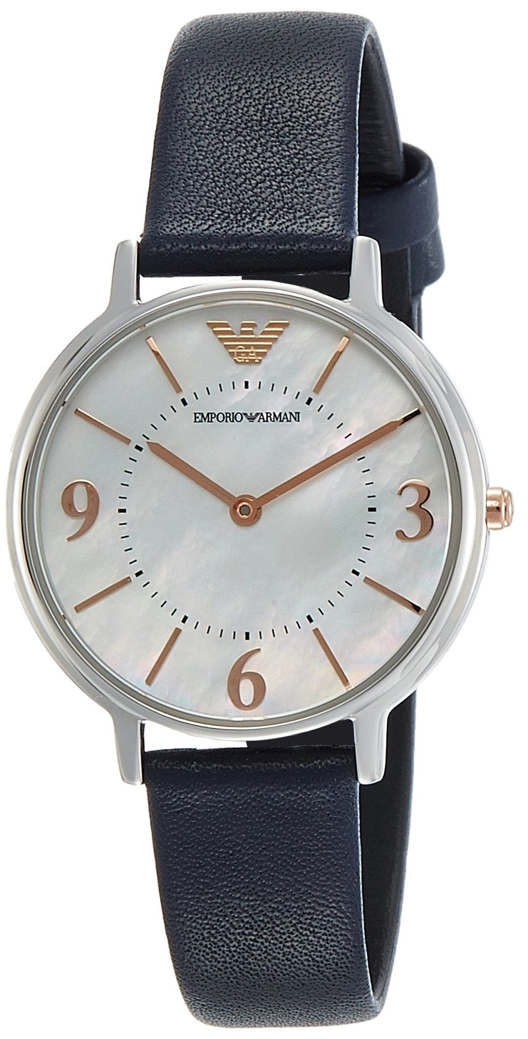  Shop Authentic Emporio Armani Kappa White Mother of Pearl Dial Black Leather Strap Watch For Women - AR2509 - Luxxuri