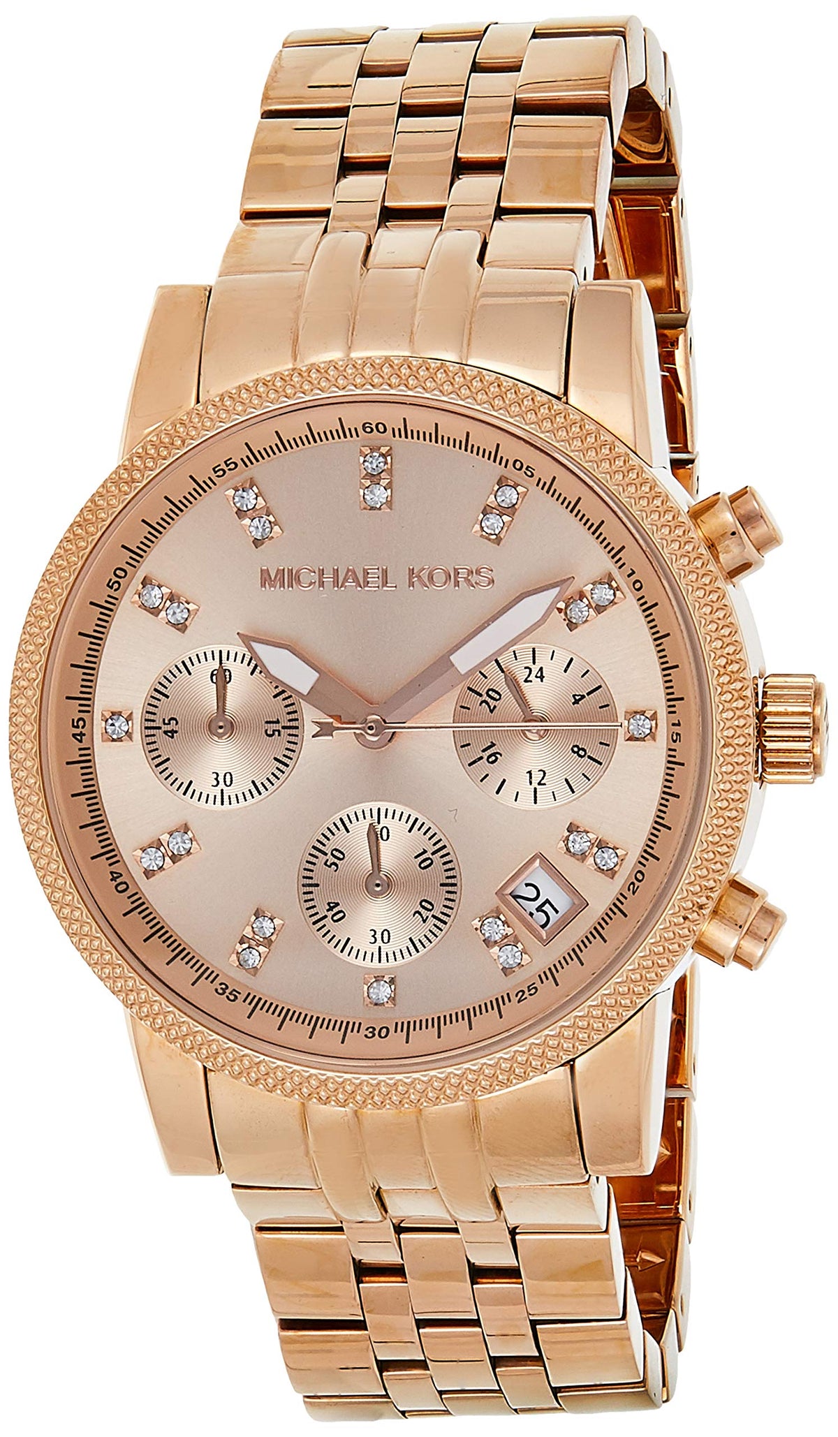  Shop Authentic Michael Kors Ritz Chronograph Rose Gold Dial Rose Gold Steel Strap Watch for Women - MK6077 - Luxxuri