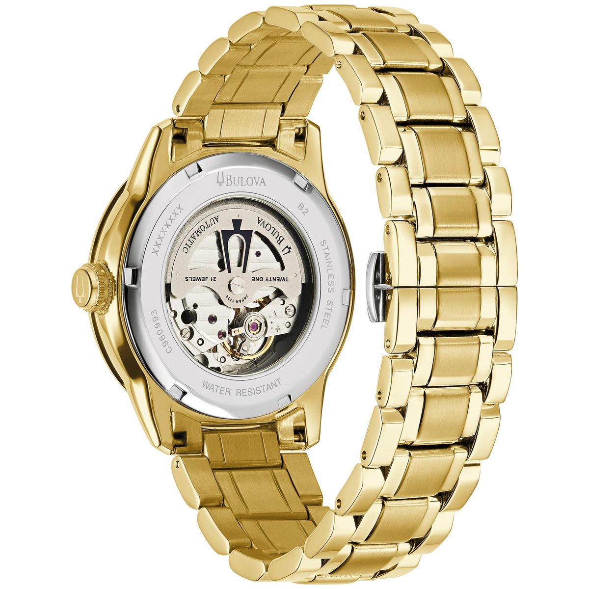  Shop Authentic Bulova BVA Skeleton Silver Dial Gold Steel Strap Watch for Men - 97A108 - Luxxuri