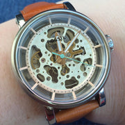  Shop Authentic Fossil Boyfriend Automatic Skeleton Silver Dial Brown Leather Strap Watch for Women - ME3109 - Luxxuri