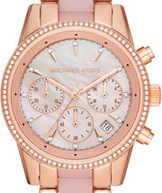  Shop Authentic Michael Kors Ritz Chronograph Mother of Pearl White Dial Two Tone Steel Strap Watch For Women - MK6769 - Luxxuri