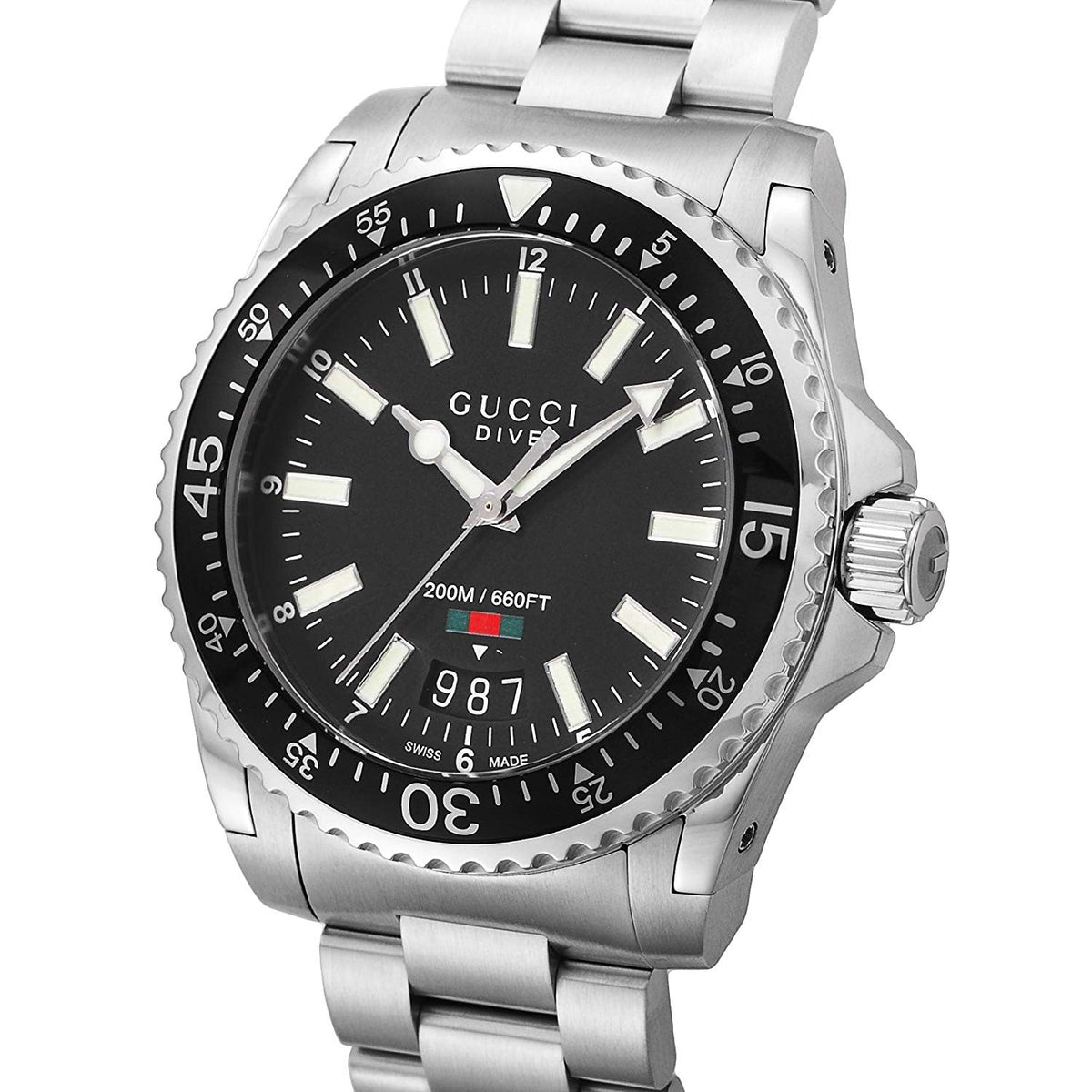 Shop Authentic Gucci Dive Quartz Black Dial Silver Steel Strap Watch For Men - YA136301 - Luxxuri