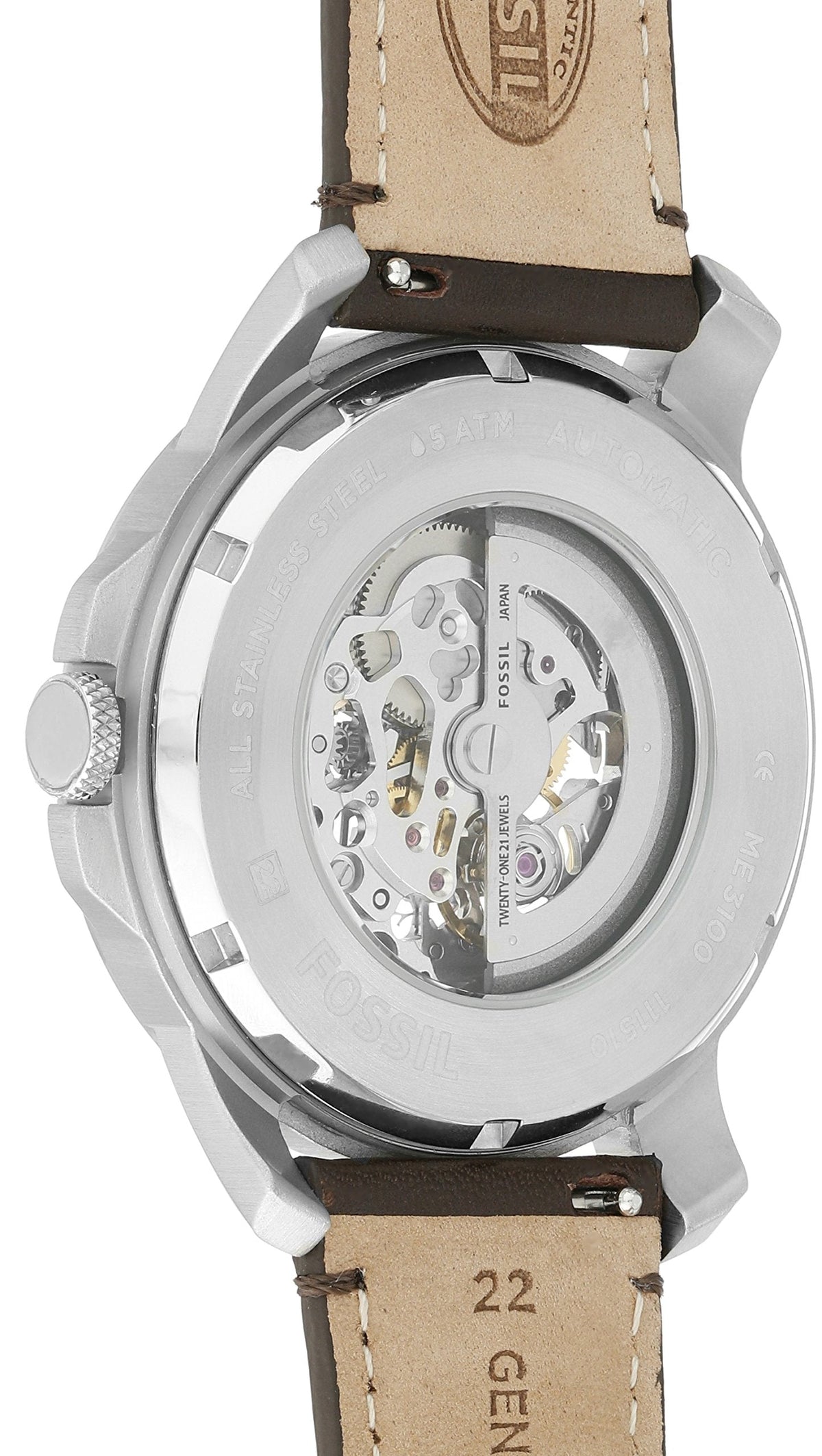  Shop Authentic Fossil Grant Automatic Skeleton Black Dial Brown Leather Strap Watch for Men - ME3100 - Luxxuri