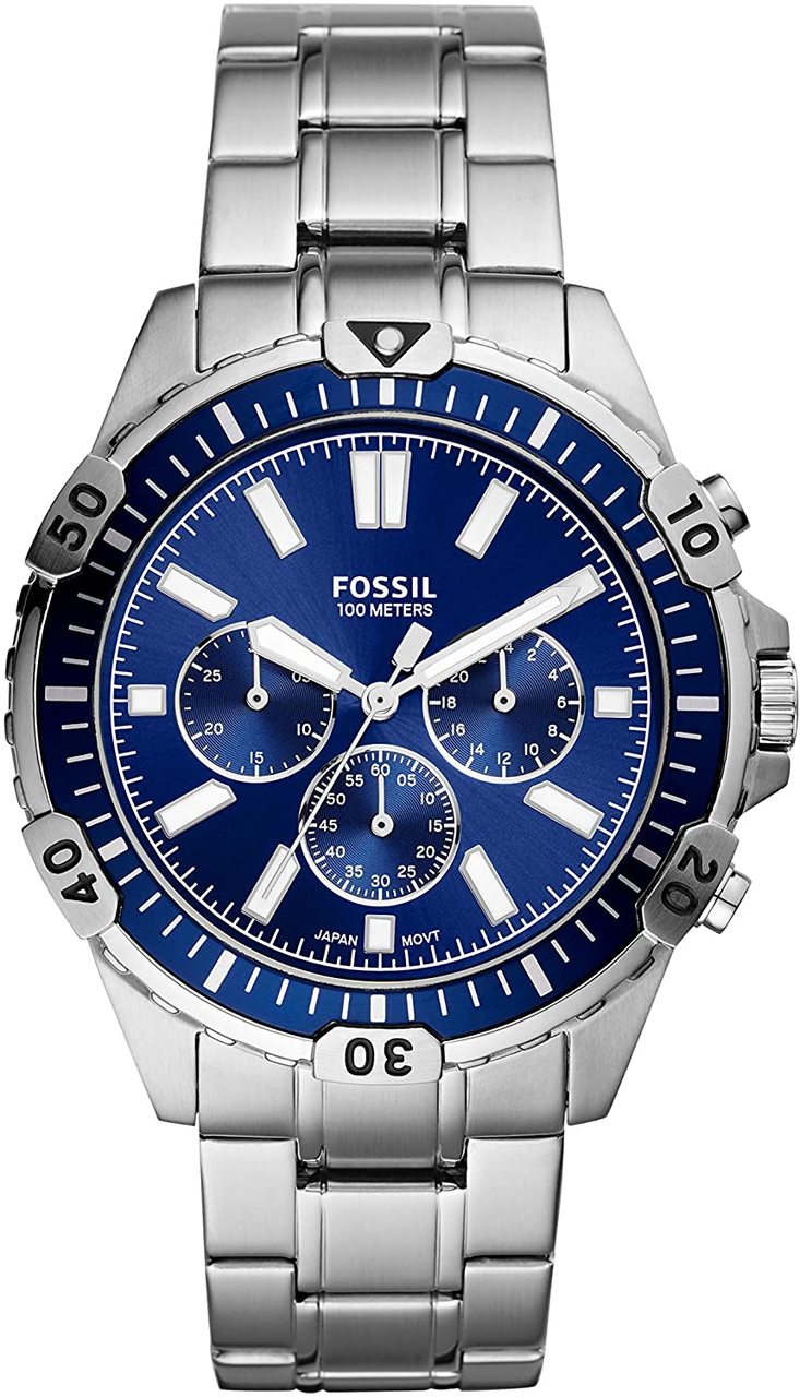  Shop Authentic Fossil Garrett Chronograph Blue Dial Silver Steel Strap Watch for Men - FS5623 - Luxxuri