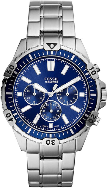  Shop Authentic Fossil Garrett Chronograph Blue Dial Silver Steel Strap Watch for Men - FS5623 - Luxxuri