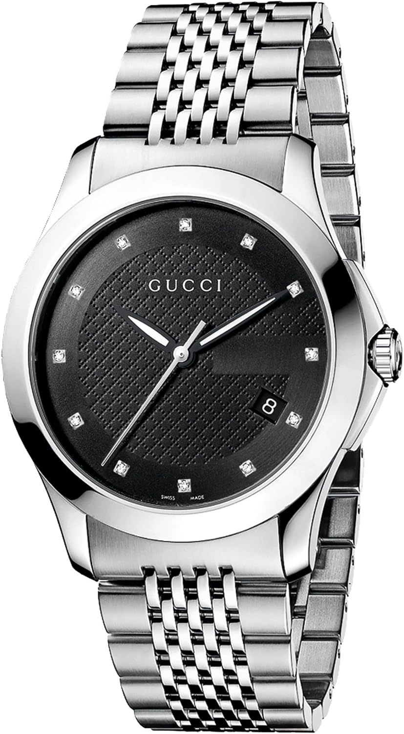  Shop Authentic Gucci G Timeless Diamonds Black Dial Silver Steel Strap Watch For Men - YA126405 - Luxxuri