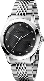  Shop Authentic Gucci G Timeless Diamonds Black Dial Silver Steel Strap Watch For Men - YA126405 - Luxxuri