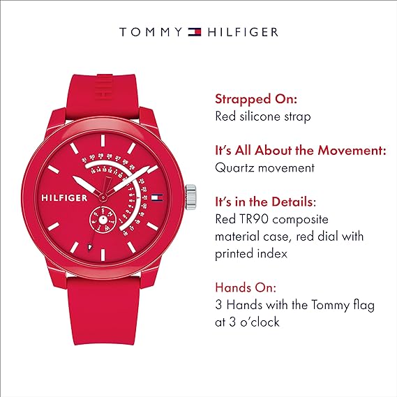  Shop Authentic Tommy Hilfiger Denim Quartz Red Dial Red Rubber Strap Watch for Men - 1791480 - Luxxuri