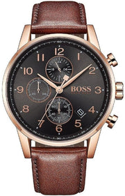  Shop Authentic Hugo Boss Navigator Grey Dial Brown Leather Strap Watch for Men - 1513496 - Luxxuri