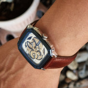  Shop Authentic Fossil Inscription Automatic Skeleton Blue Dial Brown Leather Strap Watch for Men - BQ2571 - Luxxuri