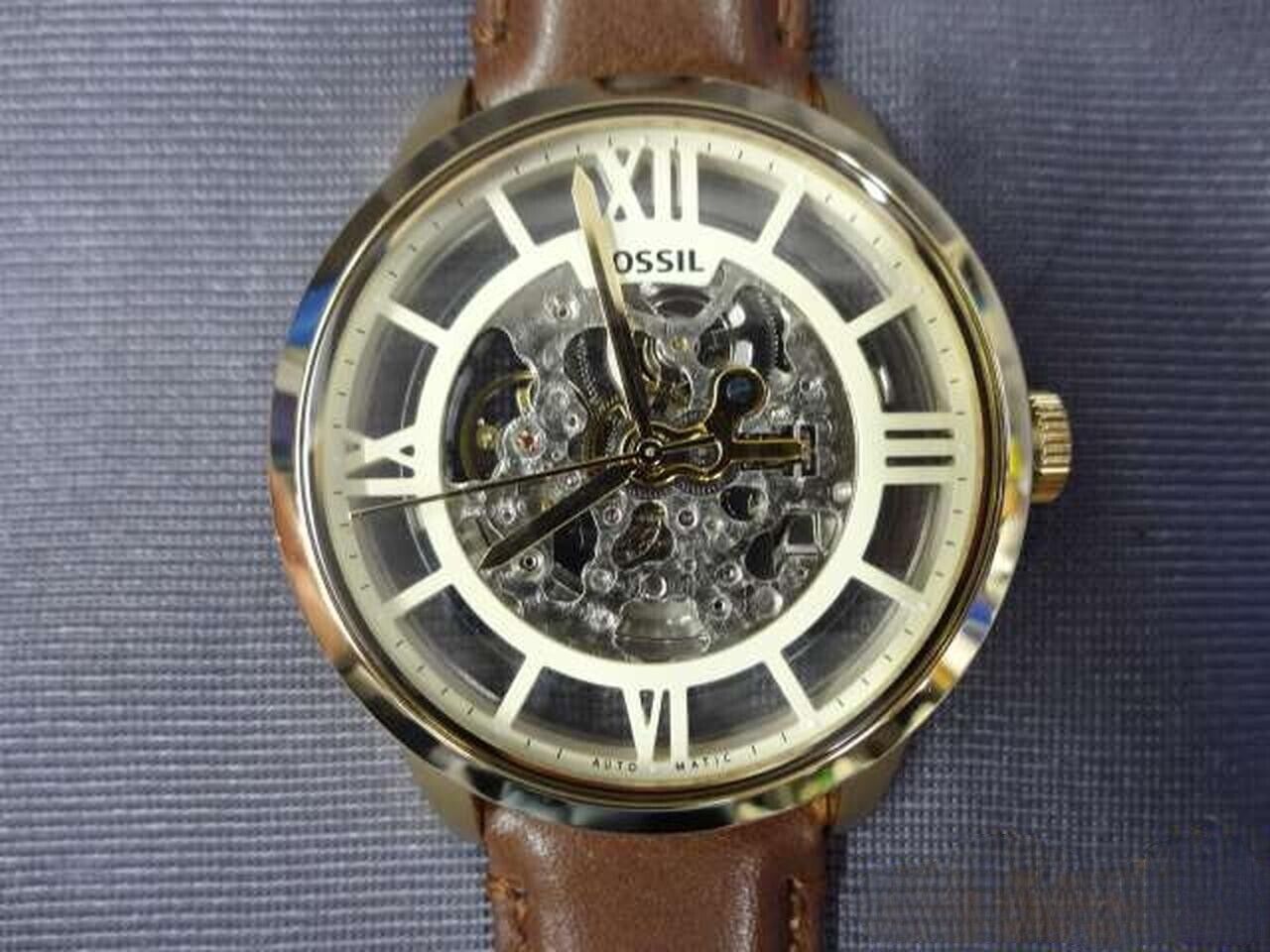  Shop Authentic Fossil Townsman Automatic Skeleton Gold Dial Brown Leather Strap Watch for Men - ME3043 - Luxxuri