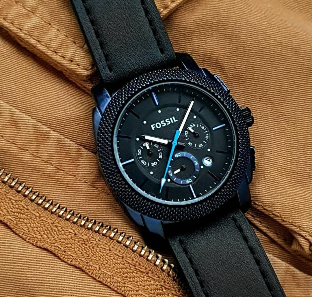  Shop Authentic Fossil Machine Chronograph Black Dial Black Leather Strap Watch for Men - FS5361 - Luxxuri