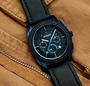  Shop Authentic Fossil Machine Chronograph Black Dial Black Leather Strap Watch for Men - FS5361 - Luxxuri
