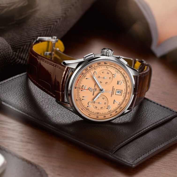  Shop Authentic Breitling Premier B01 Chronograph 42 Beige Dial Brown Leather Strap Watch for Men - AB0145331K1P1 - Luxxuri