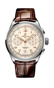  Shop Authentic Breitling Premier B01 Chronograph 42 White Dial Brown Leather Strap Watch for Men - AB0145211G1P1 - Luxxuri