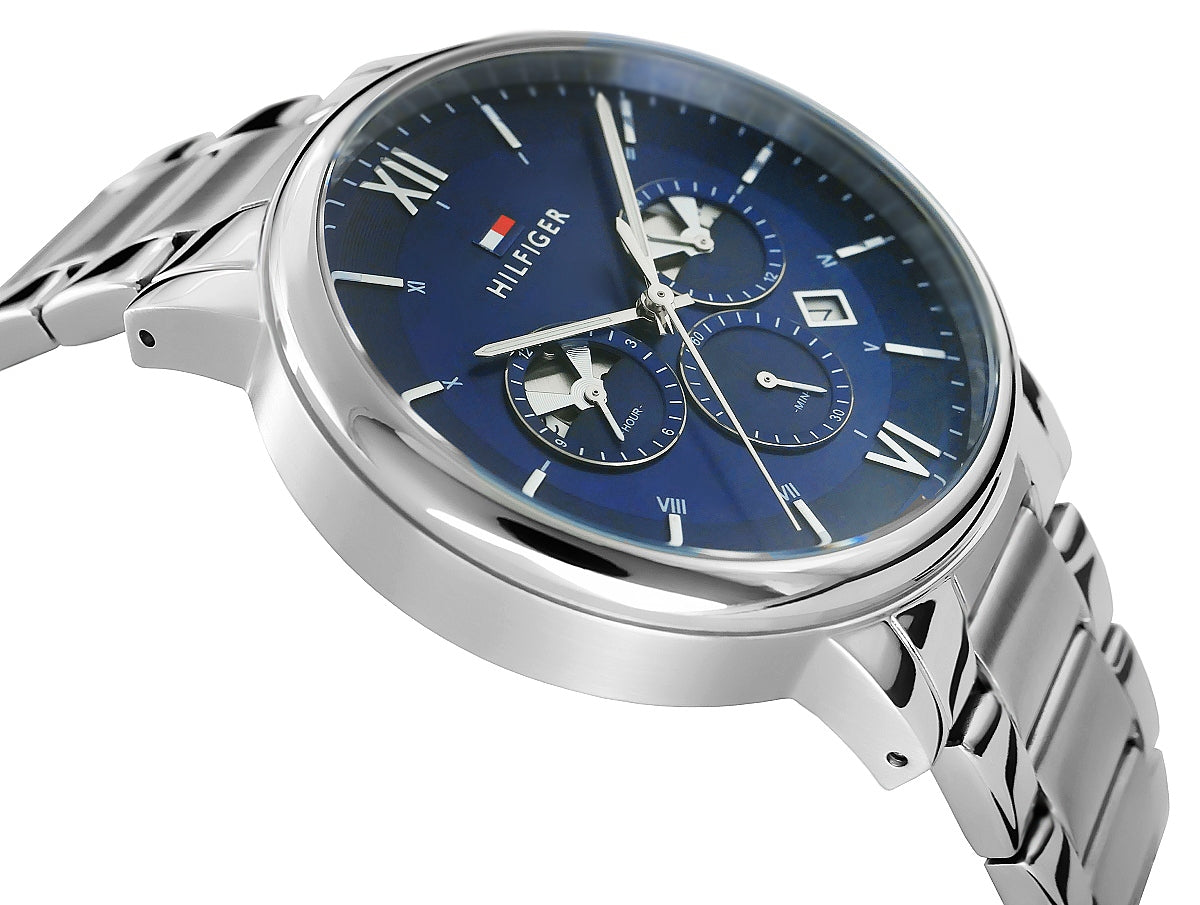  Shop Authentic Tommy Hilfiger Evan Chronograph Blue Dial Silver Steel Strap Watch For Men - 1710409 - Luxxuri
