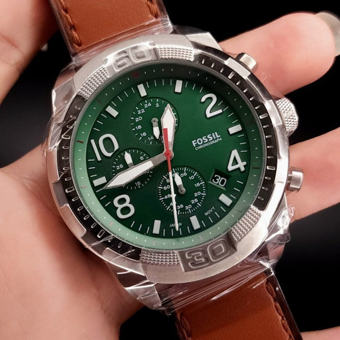  Shop Authentic Fossil Bronson Chronograph Green Dial Brown Leather Strap Watch for Men - FS5738 - Luxxuri