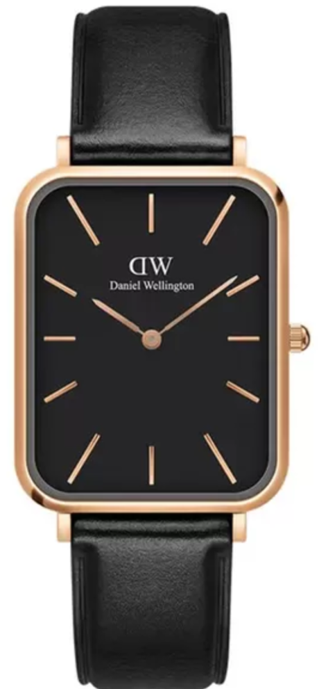 Daniel Wellington Quadro Black Dial Black Leather Strap Watch For Women  - DW00100449