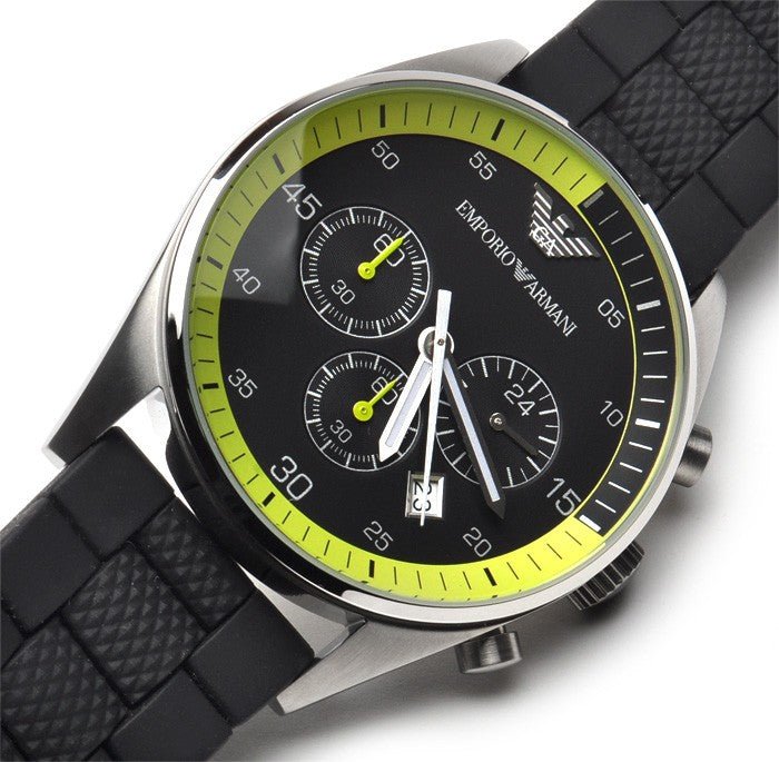  Shop Authentic Emporio Armani Chronograph Black Dial Black Rubber Strap Watch For Men - AR5865 - Luxxuri