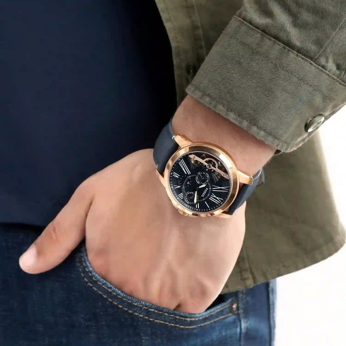  Shop Authentic Fossil Grant Twist Multifunction Blue Dial Blue Leather Strap Watch for Men - ME1162 - Luxxuri