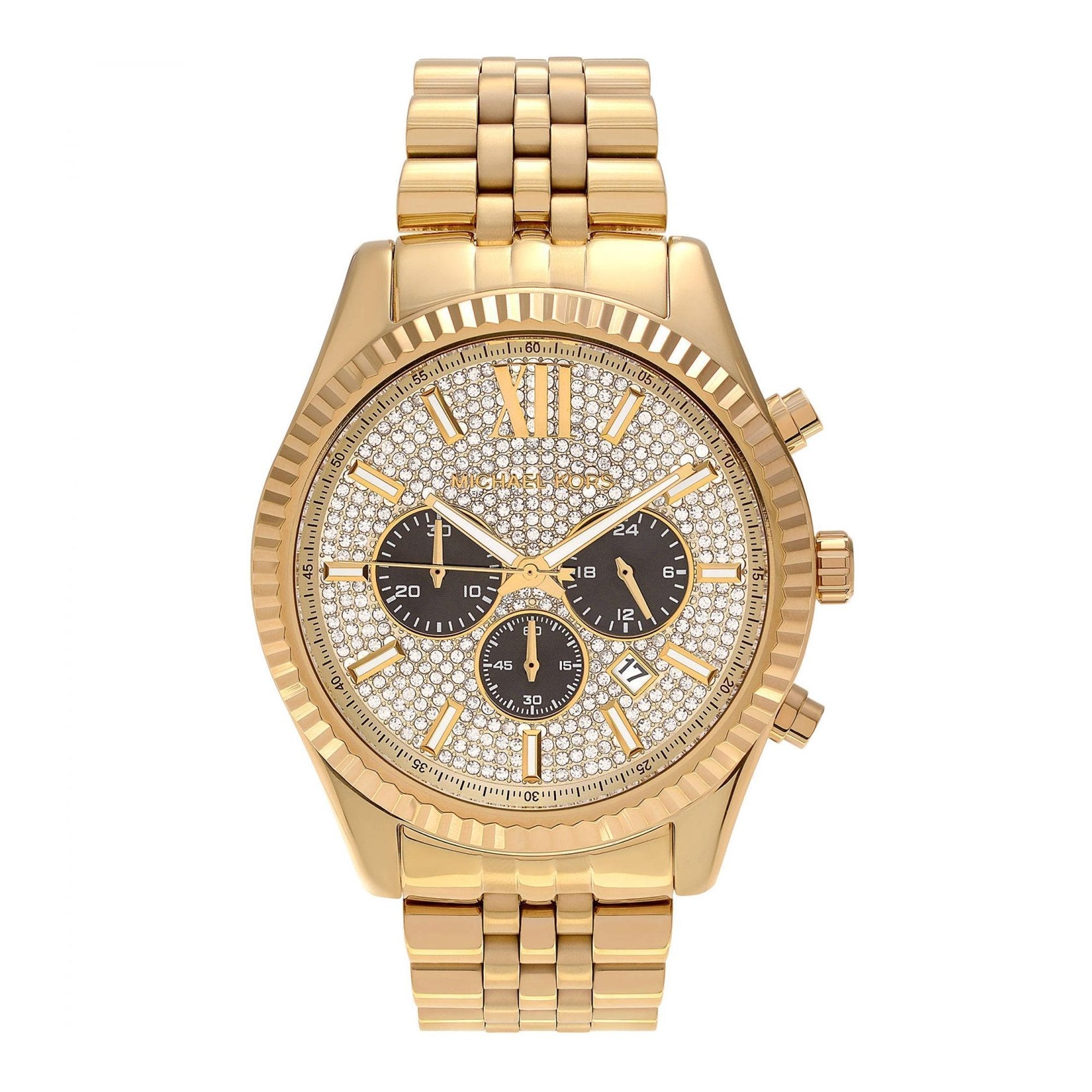  Shop Authentic Michael Kors Lexington Crystals Gold Dial Gold Steel Strap Watch for Men - MK8494 - Luxxuri