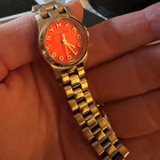 Shop Authentic Marc Jacobs Henry Dinky Red Dial Gold Steel Strap Watch for Women - MBM3202 - Luxxuri