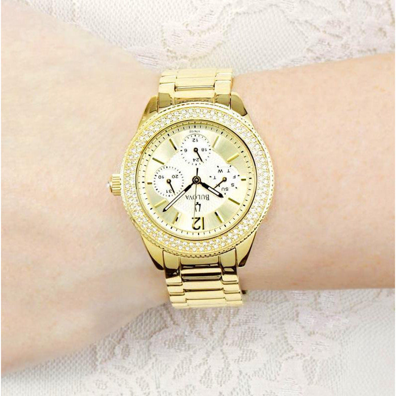  Shop Authentic Bulova Multi Function Gold Dial Gold Steel Strap Watch for Women - 97N102 - Luxxuri